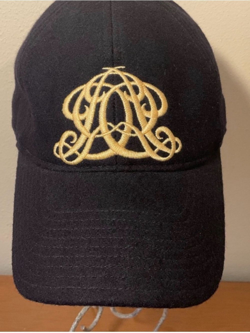 Vintage JCREW Baseball Cap Hat Navy Blue Adjustable Gold Yellow Monogram OS Wool - Picture 3 of 11